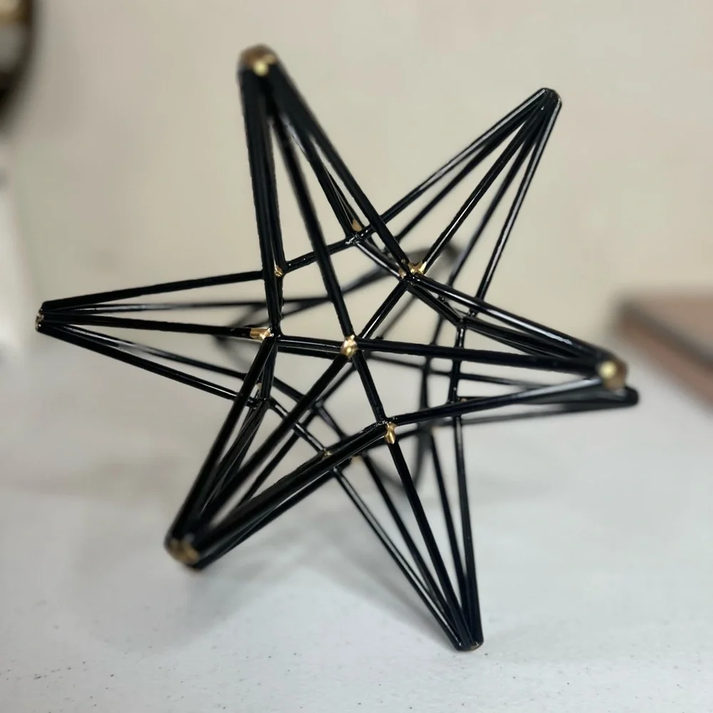 Metal Geometric Art 3D Star Sculpture Black With Gold Accents 8